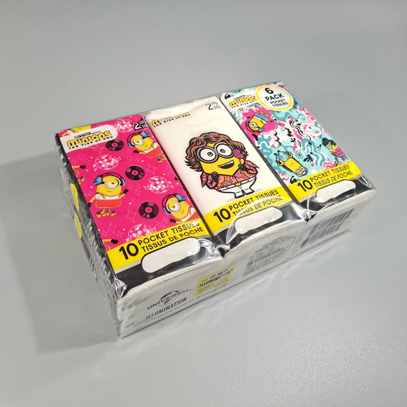 2 Ply 6PCS Pack Cartoon Design Virgin Mini Pocket Tissue Paper for Travel or Daily Use