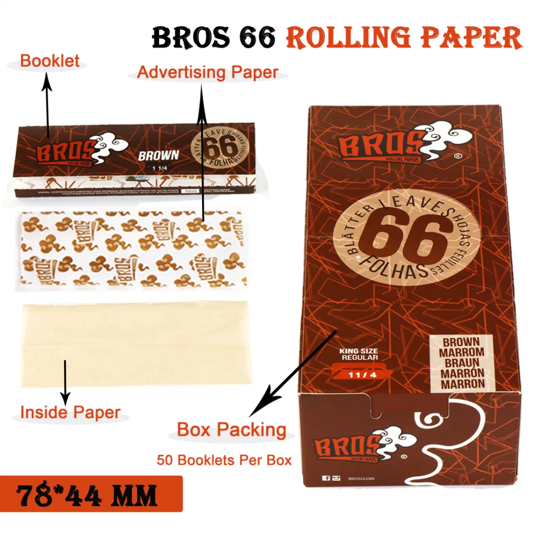 Bros 66 Leaves Premium Unbleached Brown Natural 50 Booklet 1 1/4 78*44 mm Rolling Paper